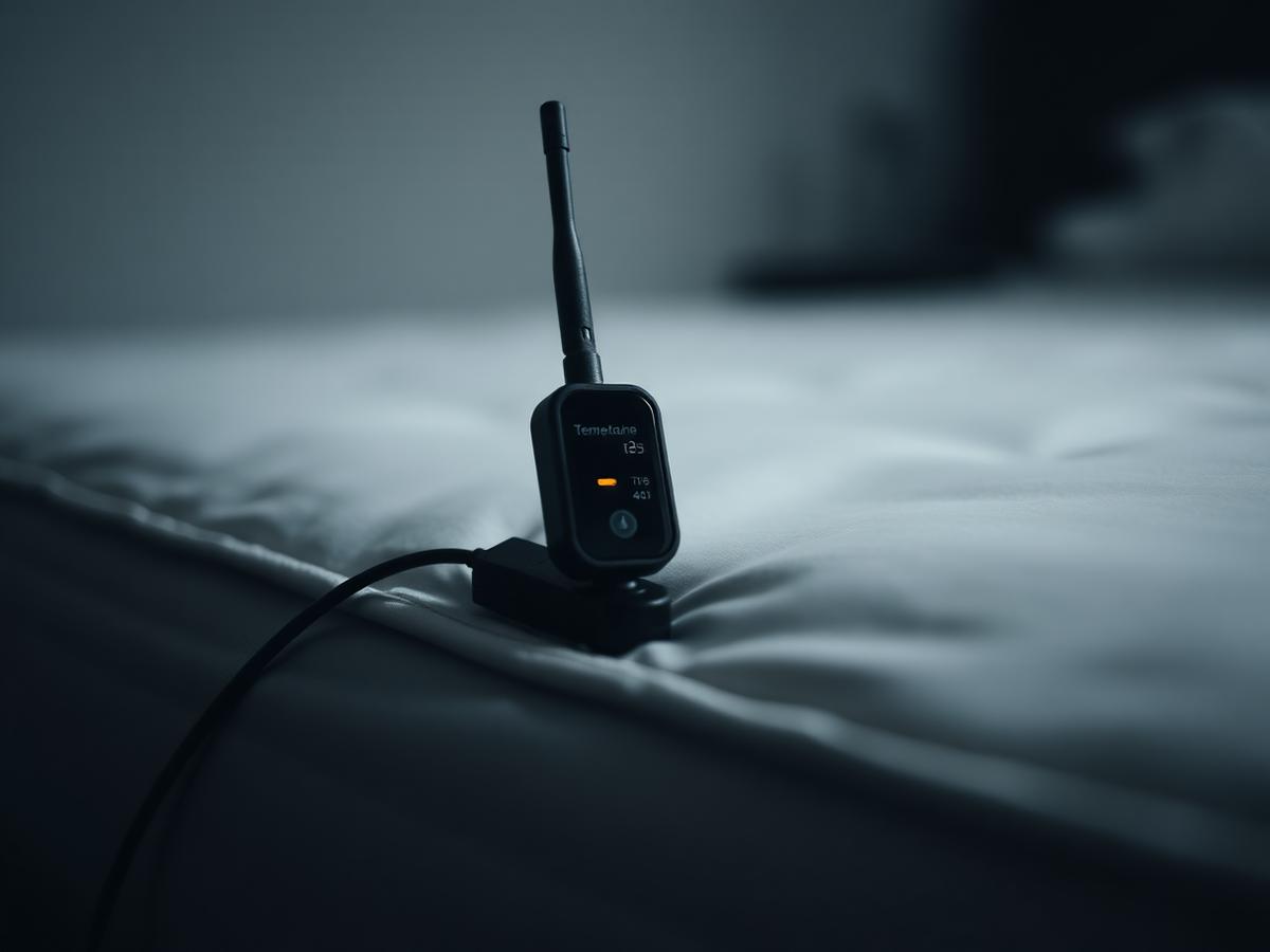 A temperature monitoring probe placed in a treatment area during bed bug heat treatment