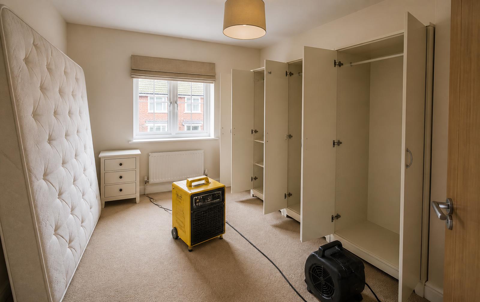 Professional heating and monitoring equipment set up in a bedroom for a heat treatment